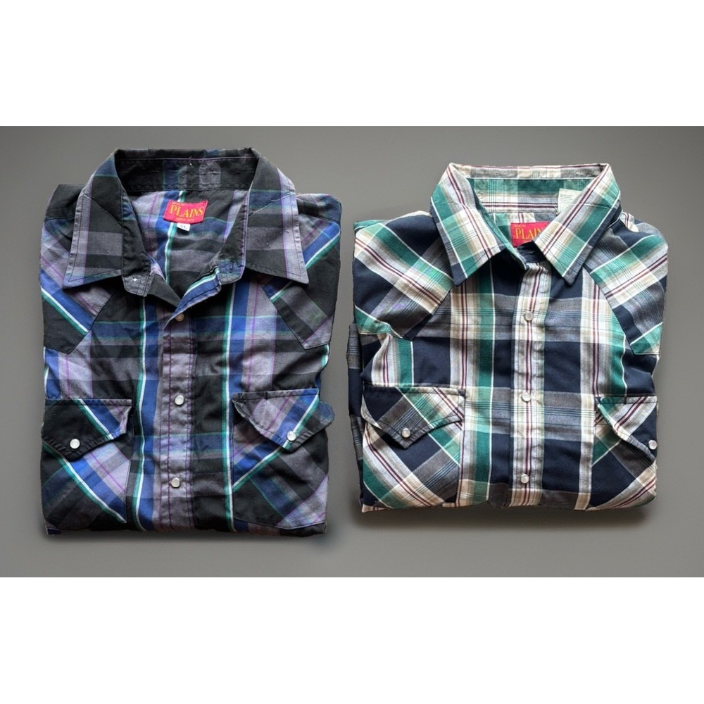 2 Ely Cattleman Long Sleeve Vintage Pearl Snap Men's XL Plaid Western Shirts LS